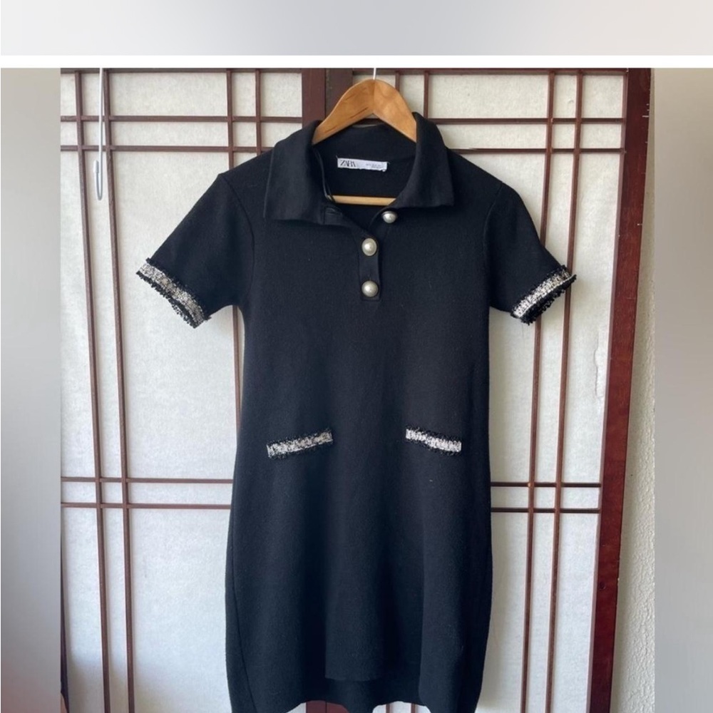 Zara Black Mini Dress with Pearl Buttons